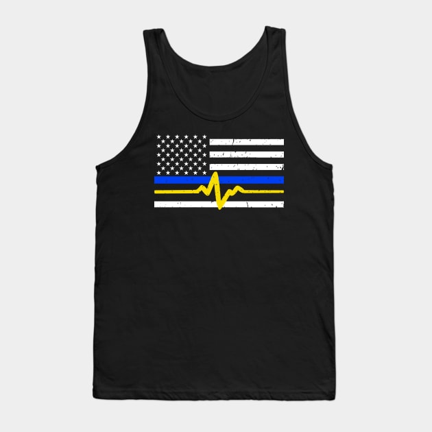 911 Dispatcher - Thin Blue Gold Line Flag Tank Top by bluelinemotivation